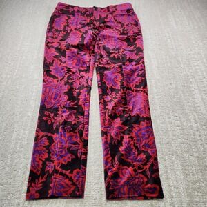 Anthropologie Pants Women 4 Floral Velvet Essential Slim Festival Black Pink